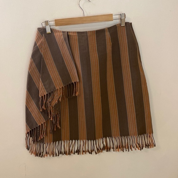 Worth Striped Tassel Fringe Faux Wrap Skirt - Picture 5 of 6